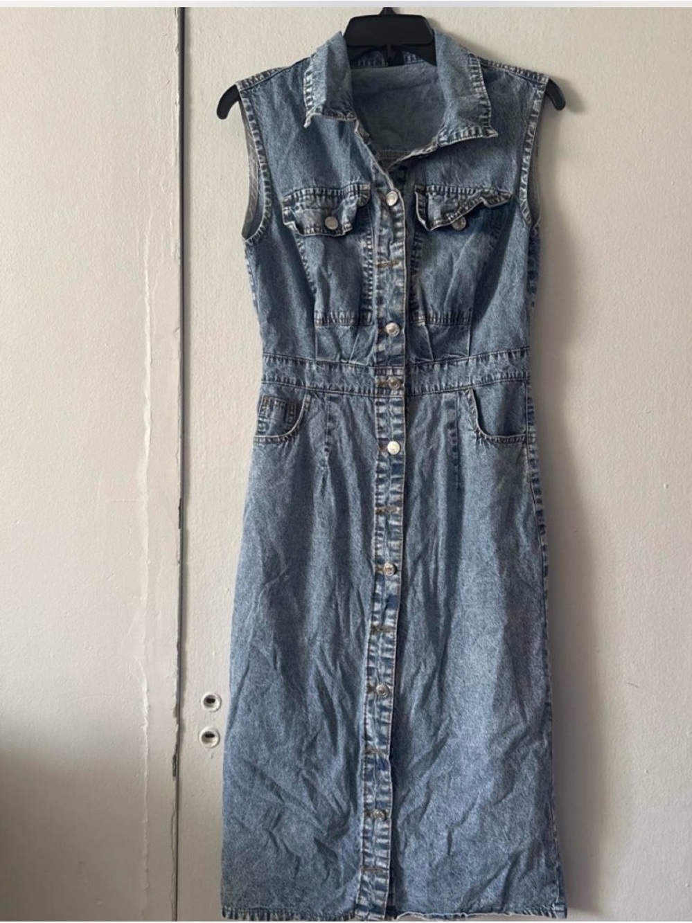 SHEIN Sleeveless Button-Front Denim Midi Dress - Light Blue